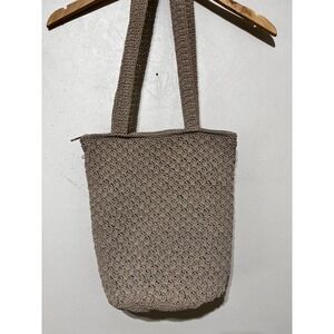 Crocheted Hobo Tan Shoulder Bag Long Straps